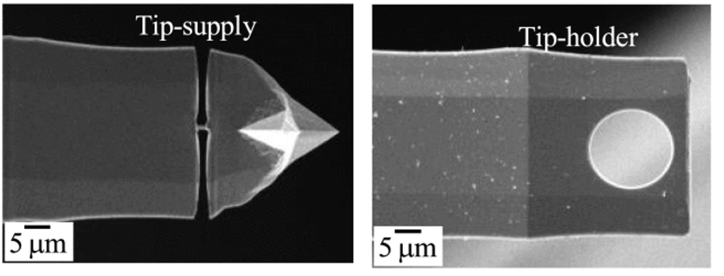 SEM images of a replaceable AFM tip and tip holder